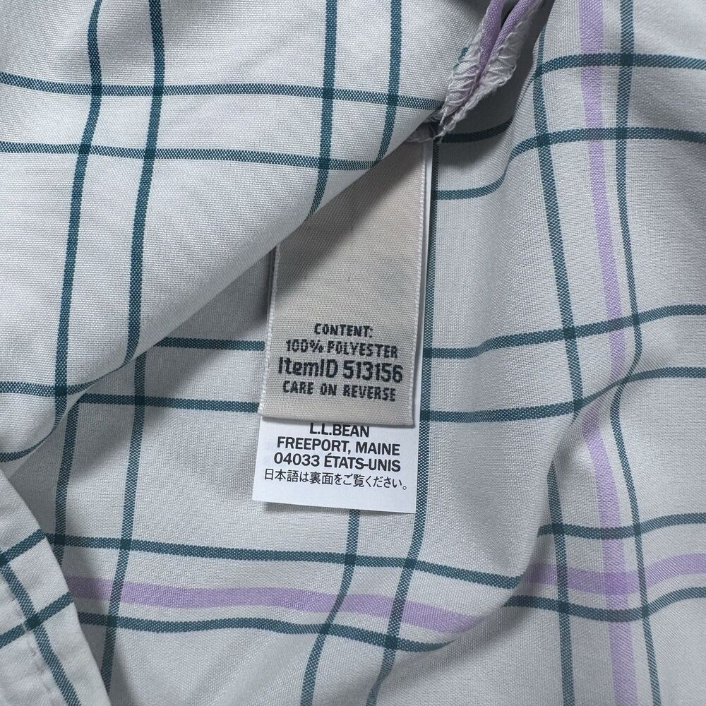 LL Bean Long Sleeve Plaid Button Shirt White Purple Green Women’s Medium - Picture 6 of 8
